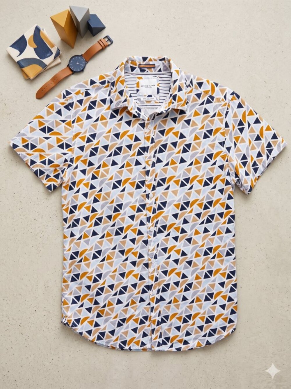 Denim & Flower Men’s Short-Sleeve Geometric Triangle Shirt